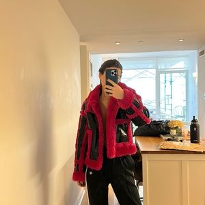 Nasty Gal pink and black fuzzy jacket